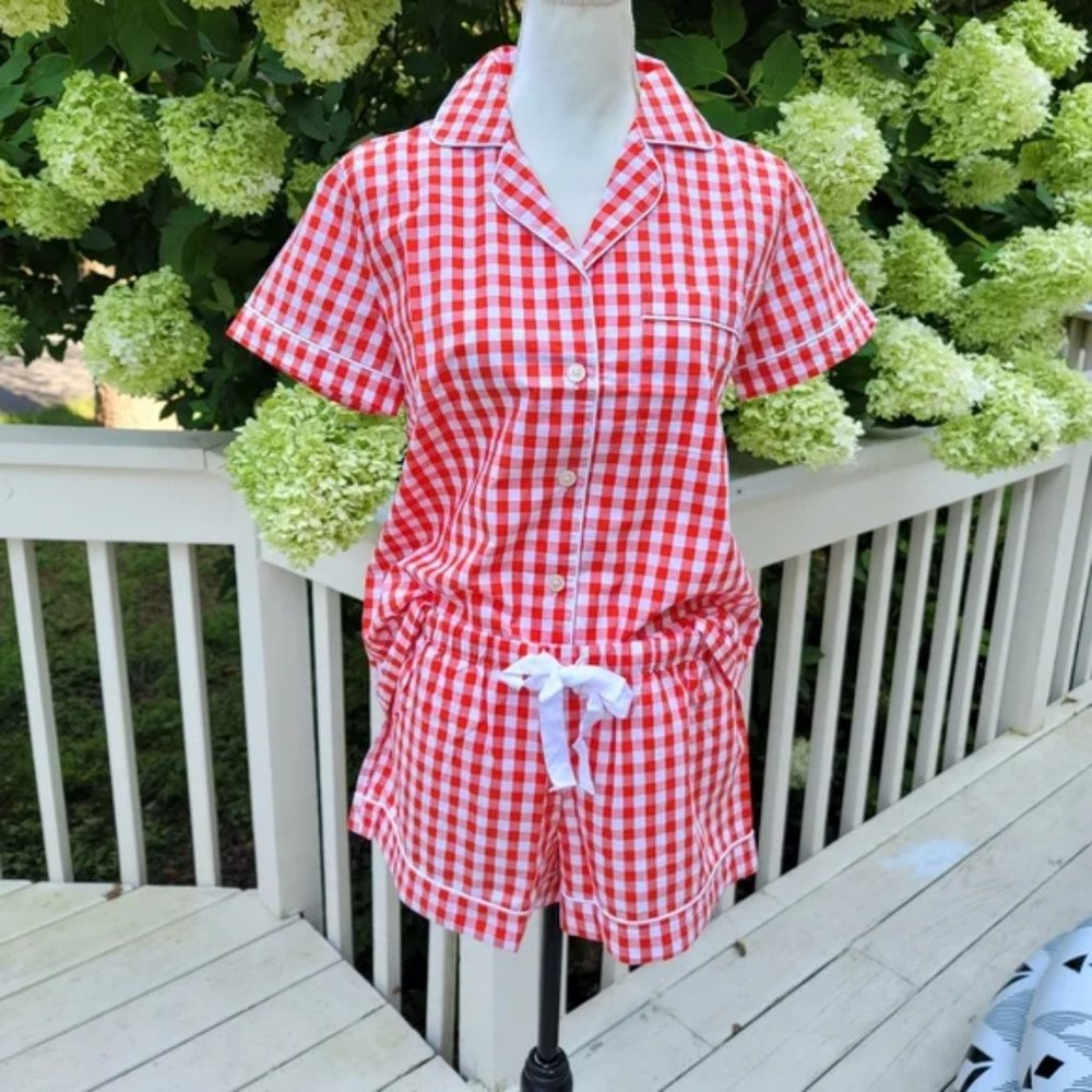 New! J Crew Reddish-Orange Gingham Short-sleeved Cotton in medium